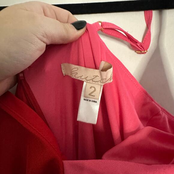 Anthropologie Hutch Yasmin Colorblock V-Neck Jumpsuit Pink Red Size 2 - Picture 4 of 9